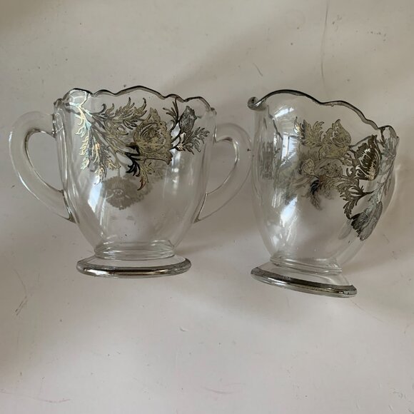 Open Sugar Bowl Creamer Silver City Flanders-Clear Sterling Silver Overlay - Picture 5 of 9